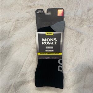 NWT Mons Royale Black and Gray tech bike socks, women’s large